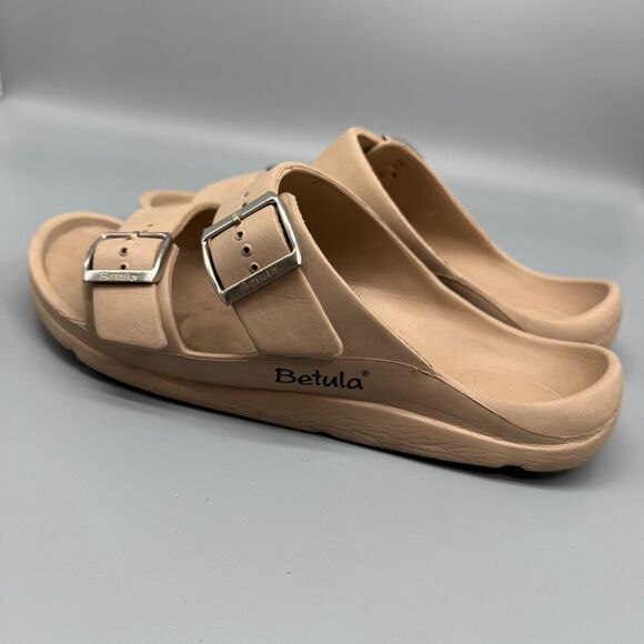 Betula by Birkenstock Women's 9 Tan Beige Rubber Sandals Buckle Slip-On Open Toe - Picture 4 of 11